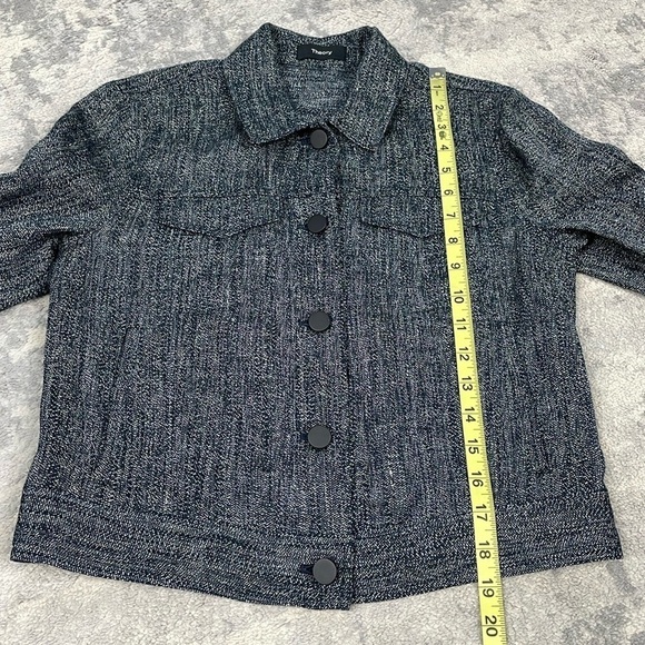 Theory Denim Trucker Jacket Herringbone Melange Linen Blend Sz P - Picture 9 of 14